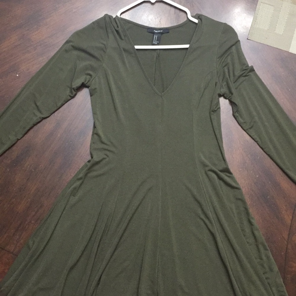 Green Cotton Long Sleeve Dress